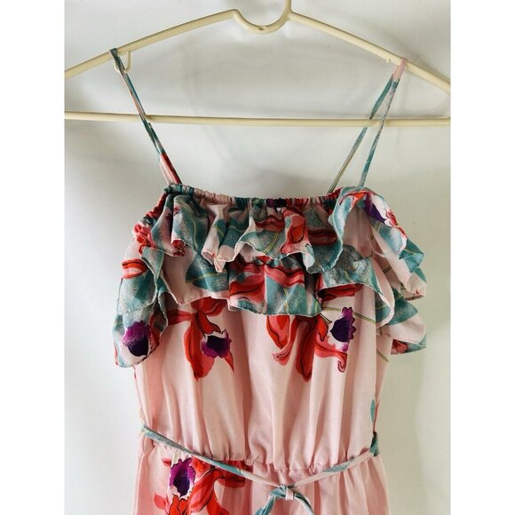 VTG 70s Hawaiian Floral Frilly Ruffled Sun Dress Rockabilly Preppy - Picture 2 of 8